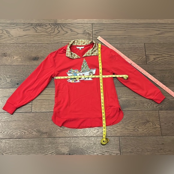 NWT HERITAGE CHARMS Red CHRISTMAS Tree Boat Print Long Sleeve Collared Shirt PS - Picture 8 of 8